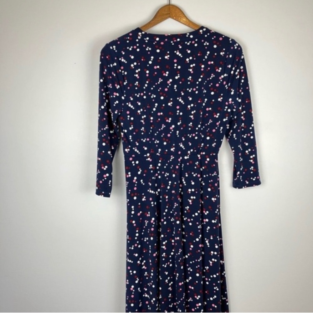 Talbots Navy Blue White Red Long Sleeve Polka Dot Dress